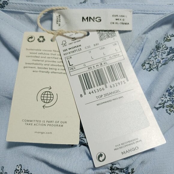 NWT MANGO Light Blue Floral Ruched Spaghetti Strap Camisole - Picture 9 of 10